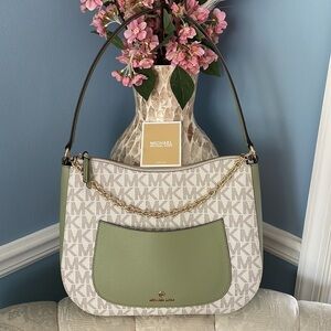 Brand New Michael Kors Large Top Zip Hobo Shoulder Bag Light Sage Purse